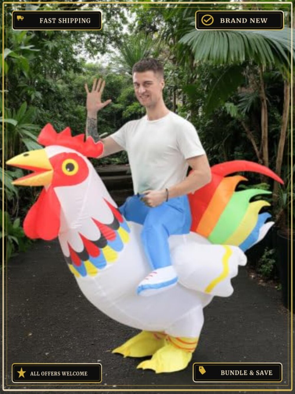 Adult Inflatable Ride-On Rooster Costume Smart LED Lights Adjustable - Picture 4 of 6